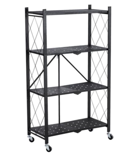 MA MAISON SCAFFALE PIEGHEVOLE 4 RIPIANI NERO CON ROTELLE PER SPOSTAMENTO RICHIUDIBILE E RIPONIBILE 72X24X125 CM 