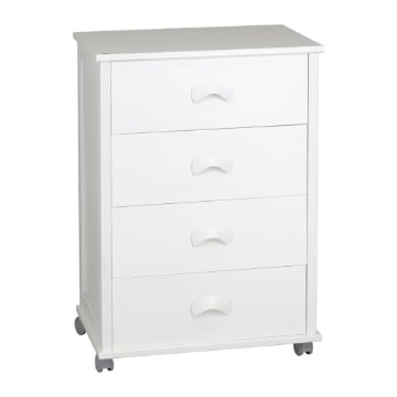 CASSETTIERA POKER PLUS BIANCO IN FAGGIO BASE INFERIORE IN MULTISTRATO DI BETULLA 4 CASSETTI  RUOTE IN PLASTICA GOMMATA 