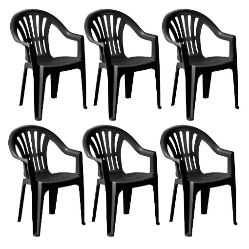SEDIA KONA LINEA CLASSICA SET 6 SEDIE IMPILABILI SCHIENALE BASSO IN POLIPOPILENE DA ESTERNO COLORE ANTRACITE 55X53.5X82 CM 