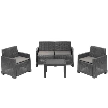 MAURY'S SET DA GIARDINO NOEMI CON EFFETTO RATTAN CON CUSCINI IN COLORE ANTRACITE