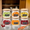 MA MAISON SET 6 PURE GLAS BARATTOLI IN VETRO CON TAPPO IN LEGNO CHIUSURA A CLIP + ETICHETTA PER PERSONALIZZAZIONE 12X12X11H CM 