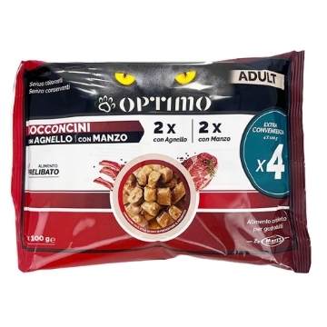OPTIMO ADULT PER GATTI BOCCONCINI 2X AGNELLO 2X MANZO ALIMENTO PRELIBATO SENZA COLORANTI SENZA CONSERVANTI 4X100 G OKX