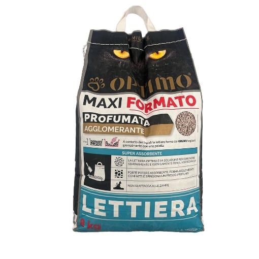 OPTIMO MAXI FORMATO LETTIERA PROFUMATA AGGLOMERANTE SUPER ASSORBENTE NON SI ATTACCA ALLE ZAMPE 8 KG OKX