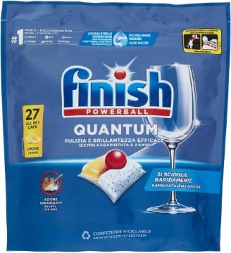 FINISH POWERBALL QUANTUM PULIZIA E BRILLANTEZZA EFFICACE AZIONE SGRASSANTE SI SCIOGLIE RAPIDAMENTE 27 CAPSULE FRAGRANZA LIMONE OKX 