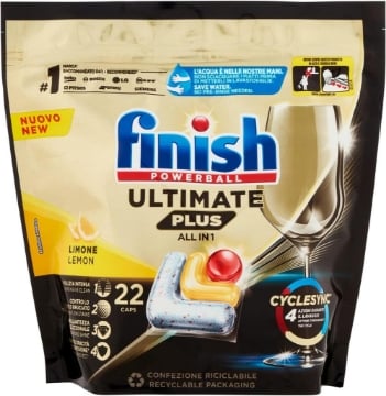 FINISH POWERBALL ULTIMATE PLUS ALL IN 1 PULIZIA INTENSA 4 AZIONI DURANTE IL LAVAGGIO 22 CAPSULE FRAGRANZA LIMONE OKX