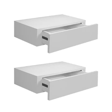 SET 2 MENSOLE CON CASSETTO DA PARETE SISTEMA REGGIMENSOLA A SCOMPARSA COLORE BIANCO IN LEGNO MDF 40X24 X10 CM