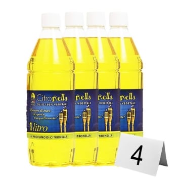CITRONELLA SET 4 OLI COMBUSTIBILI PER TORCE DA GIARDINO ESTERNE 100% VEGETALE AIUTA AD ALLONTANARE LE ZANZARE 1 LT