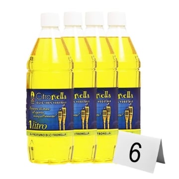 CITRONELLA SET 6 OLI COMBUSTIBILI PER TORCE DA GIARDINO ESTERNE 100% VEGETALE AIUTA AD ALLONTANARE LE ZANZARE 1 LT