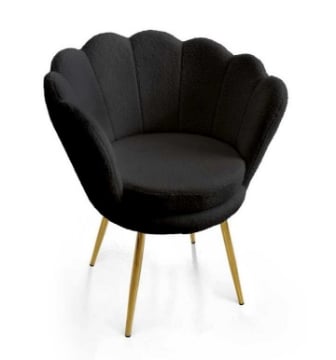 POLTRONA TESSUTO TEDDY COLORE NERO A FORMA DI CONCHIGLIA CON GAMBE IN METALLO ORO SEDUTA IMBOTTITA 69X60X80 CM MAX 130 KG