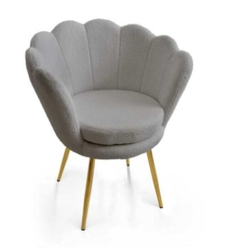 POLTRONA TESSUTO TEDDY COLORE GRIGIO A FORMA DI CONCHIGLIA CON GAMBE IN METALLO ORO SEDUTA IMBOTTITA 69X60X80 CM MAX 130 KG