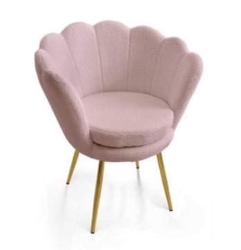 POLTRONA TESSUTO TEDDY COLORE ROSA A FORMA DI CONCHIGLIA CON GAMBE IN METALLO ORO SEDUTA IMBOTTITA 69X60X80 CM MAX 130 KG