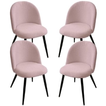 SET 4 POLTRONE IMBOTTITA IN TESSUTO TEDDY COLORE ROSA SEDIA CON GAMBE IN METALLO NERO 48X50X79 CM PORTATA MAX 130 KG