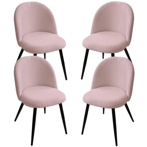 SET 4 POLTRONE IMBOTTITA IN TESSUTO TEDDY COLORE ROSA SEDIA CON GAMBE IN METALLO NERO 48X50X79 CM PORTATA MAX 130 KG