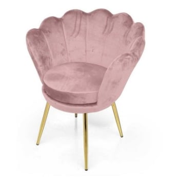 POLTRONA IN VELLUTO COLORE ROSA A FORMA DI CONCHIGLIA CON GAMBE IN METALLO ORO SEDUTA IMBOTTITA 58X67X79 CM MAX 110 KG