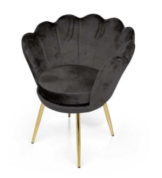 POLTRONA IN VELLUTO COLORE NERO A FORMA DI CONCHIGLIA CON GAMBE IN METALLO ORO SEDUTA IMBOTTITA 58X67X79 CM MAX 110 KG