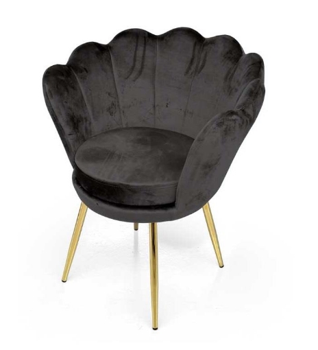 POLTRONA IN VELLUTO COLORE NERO A FORMA DI CONCHIGLIA CON GAMBE IN METALLO ORO SEDUTA IMBOTTITA 58X67X79 CM MAX 110 KG