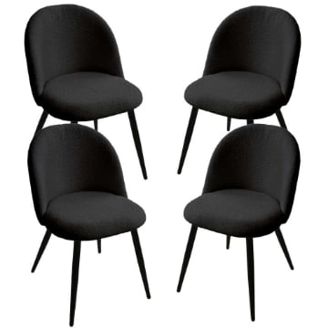 SET 4 POLTRONE IMBOTTITE IN TESSUTO TEDDY COLORE NERO SEDIA CON GAMBE IN METALLO NERO 48X50X79 CM PORTATA MAX 130 KG