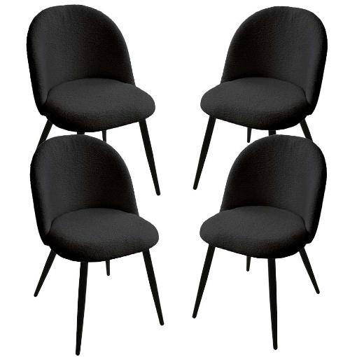 SET 4 POLTRONE IMBOTTITE IN TESSUTO TEDDY COLORE NERO SEDIA CON GAMBE IN METALLO NERO 48X50X79 CM PORTATA MAX 130 KG