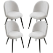 SET 4 POLTRONE IMBOTTITE IN TESSUTO TEDDY COLORE BIANCO SEDIA CON GAMBE IN METALLO NERO 48X50X79 CM PORTATA MAX 130 KG