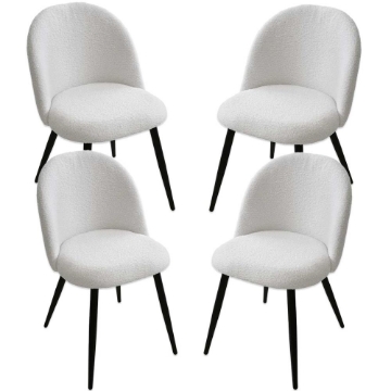 SET 4 POLTRONE IMBOTTITE IN TESSUTO TEDDY COLORE BIANCO SEDIA CON GAMBE IN METALLO NERO 48X50X79 CM PORTATA MAX 130 KG