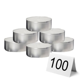 MAURY'S CANDELINE TEA LIGHT 100PZ BIANCHE SENZA PROFUMO BASE IN METALLO