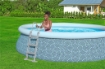 BESTWAY PISCINA FAST SET FORMA ROTONDA 4,57 M X 1,07 CM GRAFICA A LINEE CURVE  CAP. 12.362 L + 1 POMPA + 1 CARTUCCIA + 1 SCALETTA