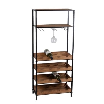 MOBILE PORTABOTTIGLIE LEGNO E METALLO CON PORTABICCHIERI H 119X26X51.5 CM PIEGHEVOLE E RICHIUDIBILE 