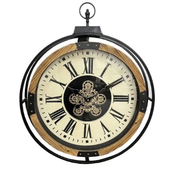 OROLOGIO CLASSICO CON NUMERI ROMANI LEGNO/METALLO ROTONDO 61X8X74.5 CM INGRANAGGI IN MOVIMENTO DA ARREDO