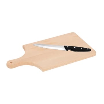 SET TAGLIERE IN LEGNO DI FAGGIO CON MANICO 40 X 20 X 2 CM + COLTELLO CHEF DI PRECISIONE 12,5 CM IN ACCIAIO INOSSIDABILE