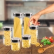 MA MAISON FOODIE SET 6 BARATTOLI DA CUCINA IN VETRO CON COPERCHIO CROMATO INOX A CHIUSURA ERMETICA 10X12H CM - 10X19H CM - 10X31H CM 