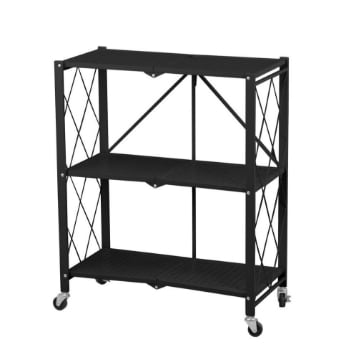MA MAISON SCAFFALE PIEGHEVOLE 3 RIPIANI IN COLORE NERO CON ROTELLE PER SPOSTAMENTO RICHIUDIBILE E RIPONIBILE 72X34X88,5H CM 