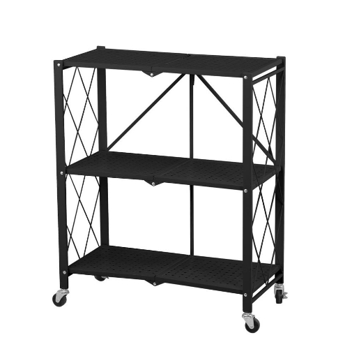 MA MAISON SCAFFALE PIEGHEVOLE 3 RIPIANI IN COLORE NERO CON ROTELLE PER SPOSTAMENTO RICHIUDIBILE E RIPONIBILE 72X34X88,5H CM 