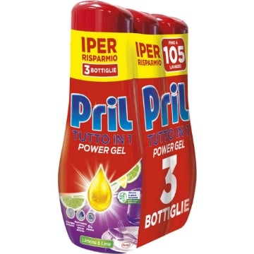 PRIL TUTTO IN 1 POWER GEL  0% RESIDUI MULTI AZIONE CONTRO LO SPORCO DIFFICILE FINO A 105 LAVAGGI FRAGRANZA LIMONE E LIME 3X 630 ML OKX