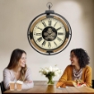 OROLOGIO CLASSICO CON NUMERI ROMANI LEGNO/METALLO ROTONDO 61X8X74.5 CM INGRANAGGI IN MOVIMENTO DA ARREDO