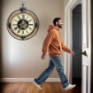 OROLOGIO CLASSICO CON NUMERI ROMANI LEGNO/METALLO ROTONDO 61X8X74.5 CM INGRANAGGI IN MOVIMENTO DA ARREDO