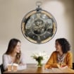 OROLOGIO MODERNO CON NUMERI ROMANI LEGNO/METALLO ROTONDO 74.5X89X8CM INGRANAGGI IN MOVIMENTO DA ARREDO