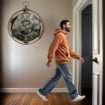 OROLOGIO MODERNO CON NUMERI ROMANI LEGNO/METALLO ROTONDO 74.5X89X8CM INGRANAGGI IN MOVIMENTO DA ARREDO