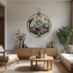 OROLOGIO MODERNO CON NUMERI ROMANI LEGNO/METALLO ROTONDO 74.5X89X8CM INGRANAGGI IN MOVIMENTO DA ARREDO
