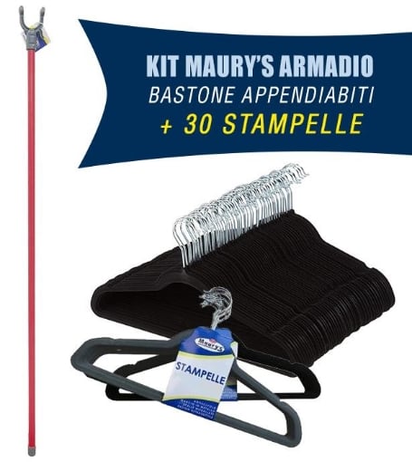 BASTONE APPENDIABITI + 30 STAMPELLE GRUCCE IN VELLUTO
