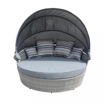 DIVANETTO CONCHIGLIONE  CON STRUTTURA IN ALLUMINIO E CUSCINI GRIGIO MATERIALE UV PROTECTION CM Ø 180 X 80 H OKX