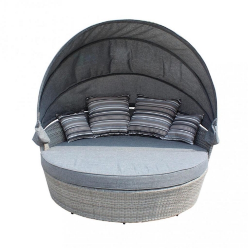 DIVANETTO CONCHIGLIONE  CON STRUTTURA IN ALLUMINIO E CUSCINI GRIGIO MATERIALE UV PROTECTION CM Ø 180 X 80 H OKX