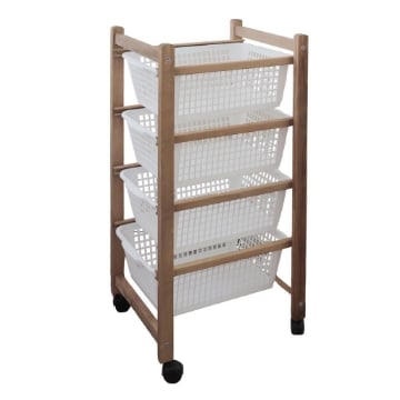 CARRELLO CON 4 CESTI IN LEGNO NOCE 36 X 30 X H82 CM COLORE ASSORTITO USATO COME NUOVO 