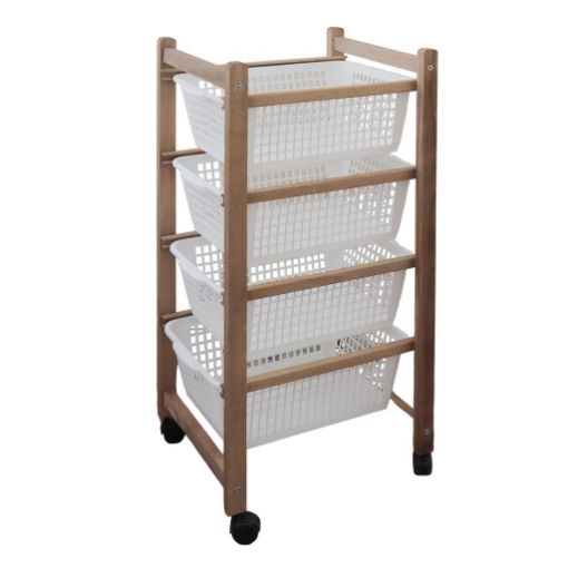 CARRELLO CON 4 CESTI IN LEGNO NOCE 36 X 30 X H82 CM COLORE ASSORTITO USATO COME NUOVO 