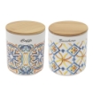 SET DI BARATTOLI ZUCCHERO E CAFFÈ CON DECORI E TAPPO IN LEGNO