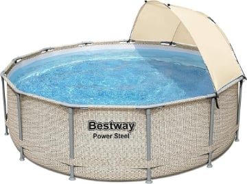 BESTWAY POWER STEEL PISCINA FUORI TERRA TONDA Ø 396 X 107 CM CON PARASOLE
