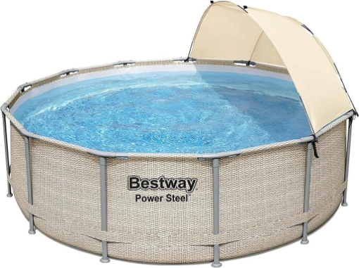 BESTWAY POWER STEEL PISCINA FUORI TERRA TONDA Ø 396 X 107 CM CON PARASOLE