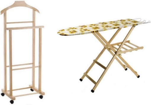 SET 1 ASSE DA STIRO CON 1 INDOSSATORE NATURALE IN  LEGNO DI FAGGIO