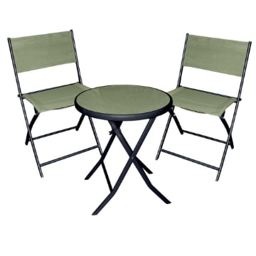 MA MAISON SET TAVOLO TONDO IN VETRO TEMPERATO 60X70H CM RICHIUDIBILE + 2 SEDIE 50X46X80 CM RICHIUDIBILI COLORE VERDE