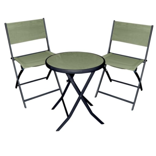 MA MAISON SET TAVOLO TONDO IN VETRO TEMPERATO 60X70H CM RICHIUDIBILE + 2 SEDIE 50X46X80 CM RICHIUDIBILI COLORE VERDE