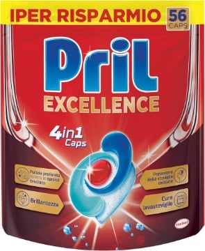 PRIL EXCELLENCE 4 IN 1 CAPS PULIZIA PROFONDA CONTRO LO SPORCO BRILLANTEZZA CURA LAVASTOVIGLIE 56 CAPS OKX